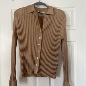 Almina Concept Tan Ribbed Button-Up Cardigan